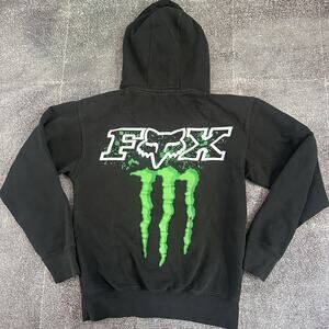 Men's Vintage Y2K Fox Racing Monster Energy BMX MX Black Hoodie Sweatshirt Sz S